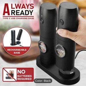 Electric Salt and Pepper Grinder Set Adjustable Coarseness UK Rechargeable - Picture 1 of 23