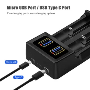 2Slots USB Battery Charger NiMH/NiCd Li-ion AA AAA 18650 26650 21700 LED Display - Picture 1 of 6