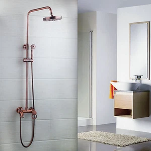 8" Rainfall Antique Copper Bathroom Shower Head&Hand Shower&Tub Mixer Tap Faucet - Picture 1 of 12