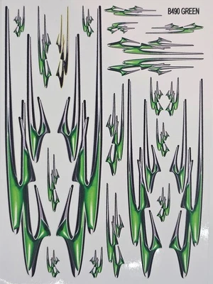 NOT CUT-B490 Green Flames-1/24-RC Car Clear Matte Vinyl Finish Sticker Sheet - Image 1 of 4