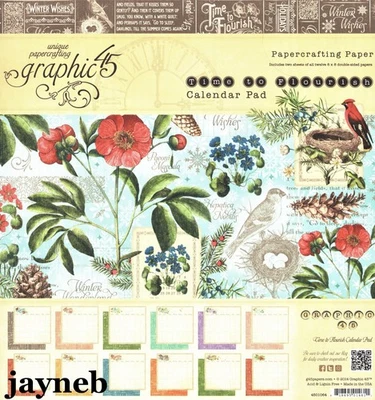 Graphic 45 Time To Flourish 8x8 CALENDAR Pad Seasonal, Calendar, Botanical - Image 1 of 2