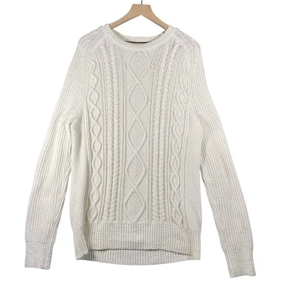 Suéter Banana Republic Tejido con Cable Cuello Redondo Talla L Crema 100% Algodón Pesado Foto 1 de 4