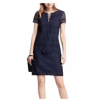 Vestido Brooks Brothers rojo polar con cordones ojales para mujer talla 0 XS azul marino Foto 1 de 4