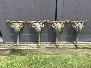 Vintage Ornate English Cast Iron Patio Chair Legs Set of 4 Classic Garden Furn. - Picture 1 of 17