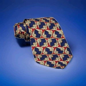 VINTAGE Burberry London Tie 3.75" x 58" Angel Fish 100% Silk Navy Blue Red USA - Picture 1 of 10
