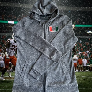 Antigua Gray Full Zip Women's Medium Hoodie w Pockets for  Miami Hurricanes - Picture 1 of 6