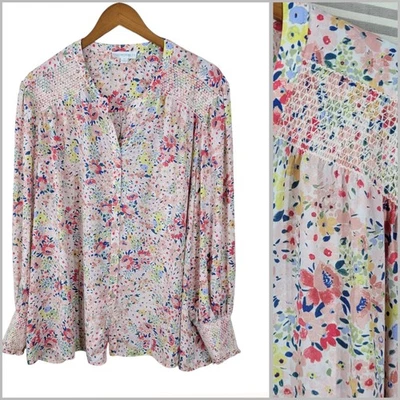 Top Cynthia Rowley Peasant Plus 3X Floral Informal Rosa Plisado Carrera  Foto 1 de 4