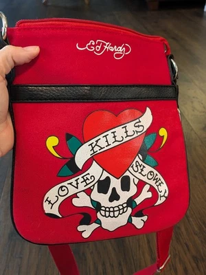Y2K Deadstock Ed Hardy Red Shoulder Bag Love Kills Slowly - Image 1 of 4