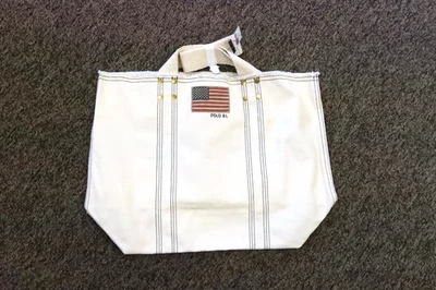New Polo Ralph Lauren 100% Cotton Flag Canvas Tote Bag - NATURAL - Image 1 of 4