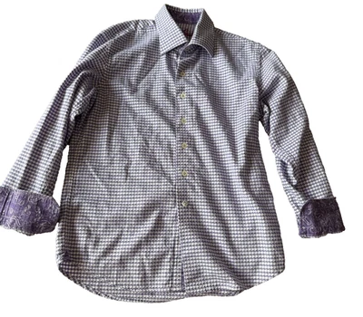 Robert Graham Purple Houndstooth Youth Boys Flip Cuffs Shirt Size 8 - Image 1 of 4