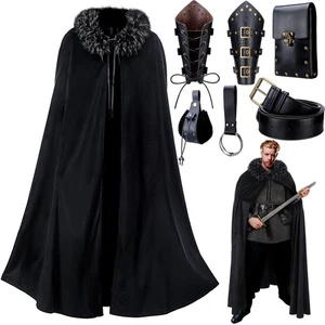Conjunto de 6 piezas de disfraz de capa de piel vikinga para hombre capa de terciopelo medieval renacentista hal... - Imagen 1 de 7