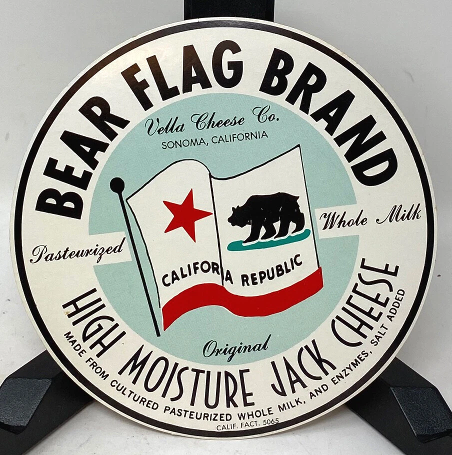 Pegatina redonda vintage Vella Cheese Company Sonoma California Bear Flag marca Foto 1 de 2
