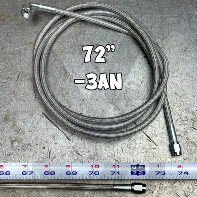 VALEX RACING 72" Stainless Steel Braided Hydraulic Line (-3AN 90 Degree to -3AN Straight)