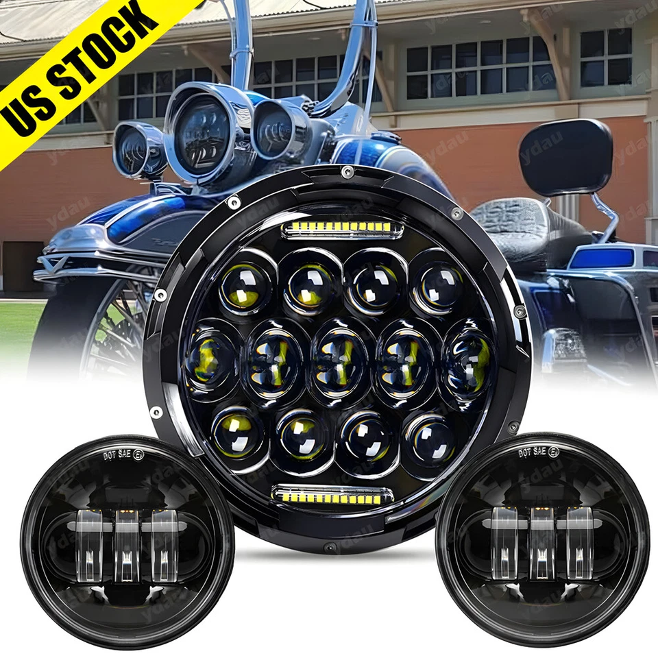 Farol LED DRL 7" polegadas + luzes de passagem para Harley Davidson Touring Road King - Imagem 1 de 4