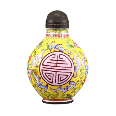 Botella de tabaco antigua china esmaltada en bronce Foto 1 de 4