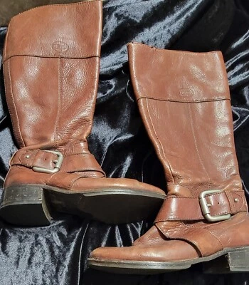 Fossil Brown Leather Tall Side Zip Buckle Boots Women's size 7.5M - Image 1 of 4