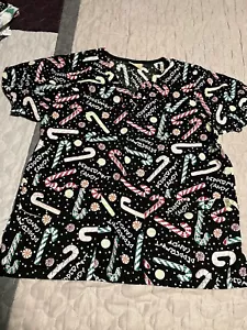 Scrub Uniform Top TAFFORD Brand Christmas Candy Cane Pattern - Picture 1 of 3