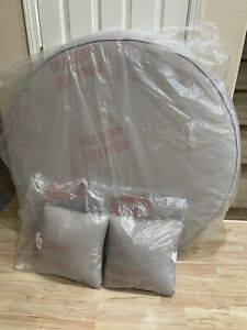 New 3 Pc Stone Gray 48” Round Daybed Patio Chair Cushion Set Seat & Back Pillows
