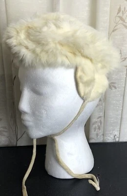 Sombrero de piel vintage niño orejeras lazo cuello blanco suave Foto 1 de 4