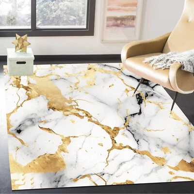 Modern Abstract Rug Luxury Gold Marble Carpet Glitter Swirl Texture Area Rugs - Image 1 of 4