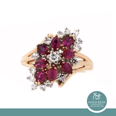Ruby Diamond Flower Cocktail Ring 14K Gold 2.15 CTW Size 7.25 Ladies - Image 1 of 4