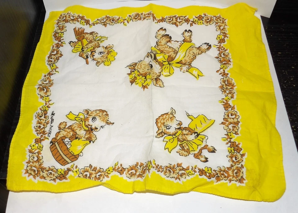 Lenço de pano vintage da década de 1950 cordeiros pequenos - Imagem 1 de 1