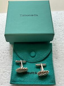 Tiffany & Co 18K Yellow Gold & Sterling SIlver Rope Cable Cufflinks