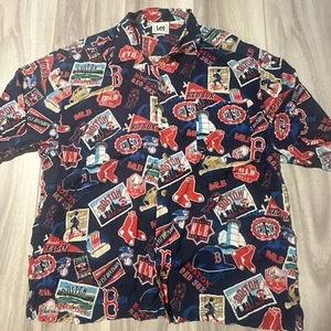 VTG Lee Sport Men’s Large Boston Red Sox S/S Button Shirt Hawaiian All Over - Picture 1 of 5