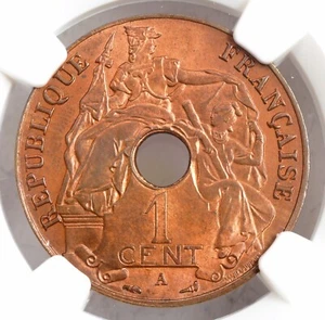 1930, French Indo China. Beautiful Colonial Bronze 1 Cent Coin. NGC MS-64 RB! - Picture 1 of 3