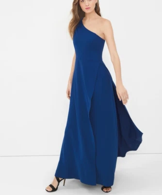 Maxi Vestido Formal Largo WHBM 6 Azul Elastizado Boda Fiesta Crucero Lavable Foto 1 de 4