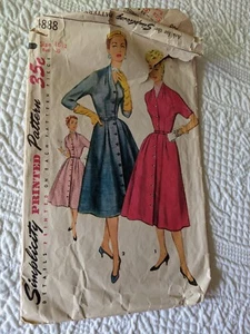 Vintage Simplicity Pattern 4888 1950's Button Shirt Dress Shawl Collar Belt - Picture 1 of 4
