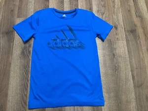 Adidas Shirt, Youth Boys Size Medium, Black Blue, Logo Print, Crew Neck - Picture 1 of 10