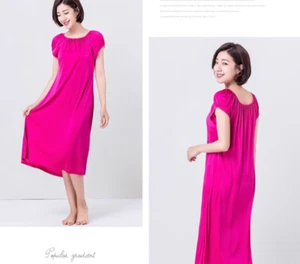 Women Pure Knit Silk Nightgown Sleepwear Long Loungewear  Lounge Dress Nightwear - Picture 1 of 14