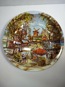 DAHER DECORATED WARE TIN BOWL PLATTER MOULIN ROUGE PARIS SCENE DUTCH WINDMILL  - Picture 1 of 4