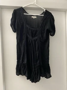 Arnhem Black mini dress Size Small Flowy Summer Rayon Crochet Details - Picture 1 of 7