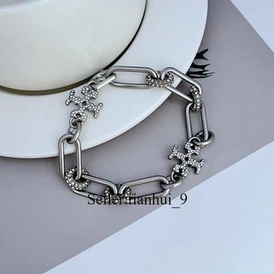 New! Tory Silver TB logo Rinestone Bracelet with Jewelry Pouch Size:20cm - Image 1 of 4