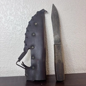Vintage Hand Made 6” Hunting Knife With Leather Blade Cover Sleeve - Picture 1 of 15