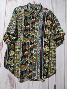 Vintage Guess Georges Marciano Shirt Mens XL Multicolor Rayon Fish Aztec 90s USA - Picture 1 of 7