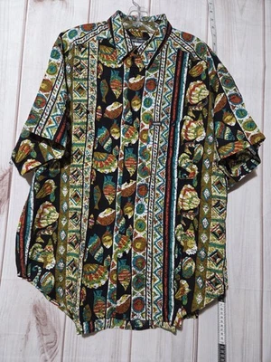 Vintage Guess Georges Marciano Shirt Mens XL Multicolor Rayon Fish Aztec 90s USA - Image 1 of 4