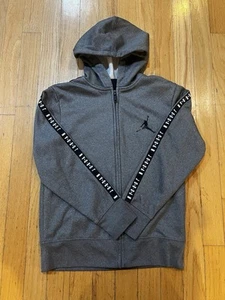 Nike Air Jordan Hoodie Grey Youth Small 8-10 Years Old Full Zip Spellout Strip - Picture 1 of 17