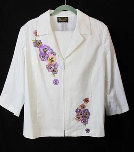 Bob Mackie Wearable Art 2 Piece White Embellished Floral Jacket Set Sz- XL - Picture 1 of 13