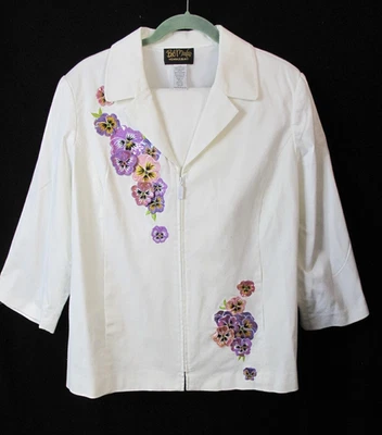 Conjunto de chaqueta floral adornada blanca Bob Mackie Wearable Art 2 piezas talla XL Foto 1 de 4