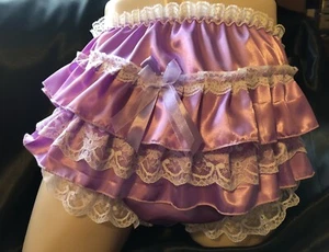 Double Layered Satin Panties, Lilac Satin Layers Ruffles All Around Waist 40” - Picture 1 of 7