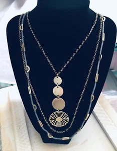 LUCKY BRAND Layered Cord Multi Strand Metal Chain Necklace Brass Coins Pendant - Picture 1 of 7