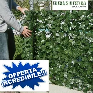 Siepe Sintetica 1X3 MT Foglie artificiali fogliame edere supporto recinzione - Foto 1 di 1