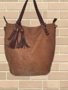 CHARMING CHARLIE ~ Large BROWN Faux Nubuck Top Handle Convertible Tote Bag Purse - Picture 1 of 15