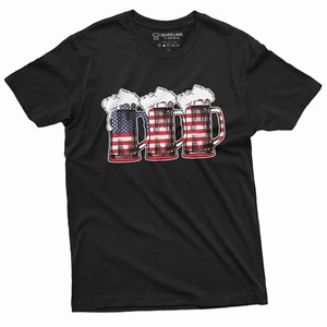 Men's USA Beer American Flag T-shirt Partying 4th of July Independence day Shirt - Picture 1 of 8
