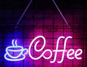 Coffee Business Open Signboard LED Neon Sign Light USB powered W/ Switch 42x22cm - Picture 1 of 3