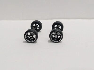 1/64 Scale 10.8mm Black 5 Spoke w Silver Lip Real Rider Style Wheels and Tires - Image 1 of 4