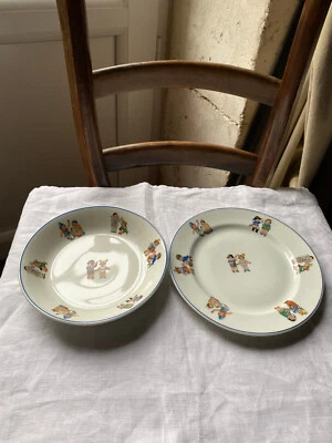 2 Assiettes anciennes pour bébé Porcelaine de Limoges F. Dartigeas Décor Enfants - Photo 1/4